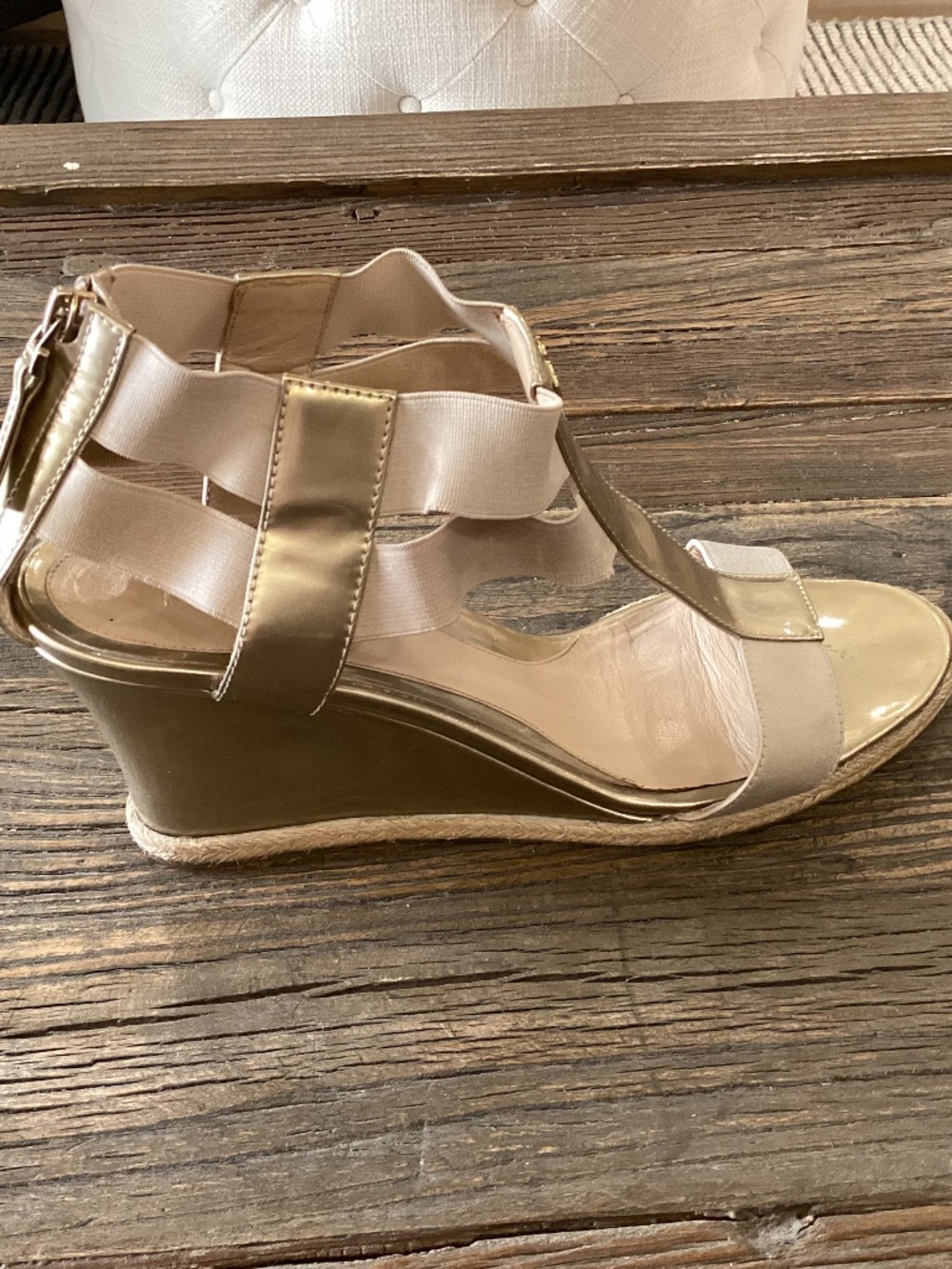Fendi Beige Patent Wedge Sandals
